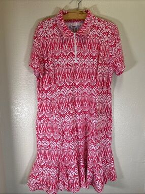 NWOT IBKUL Pink  & White Printed Polo Dress size Large